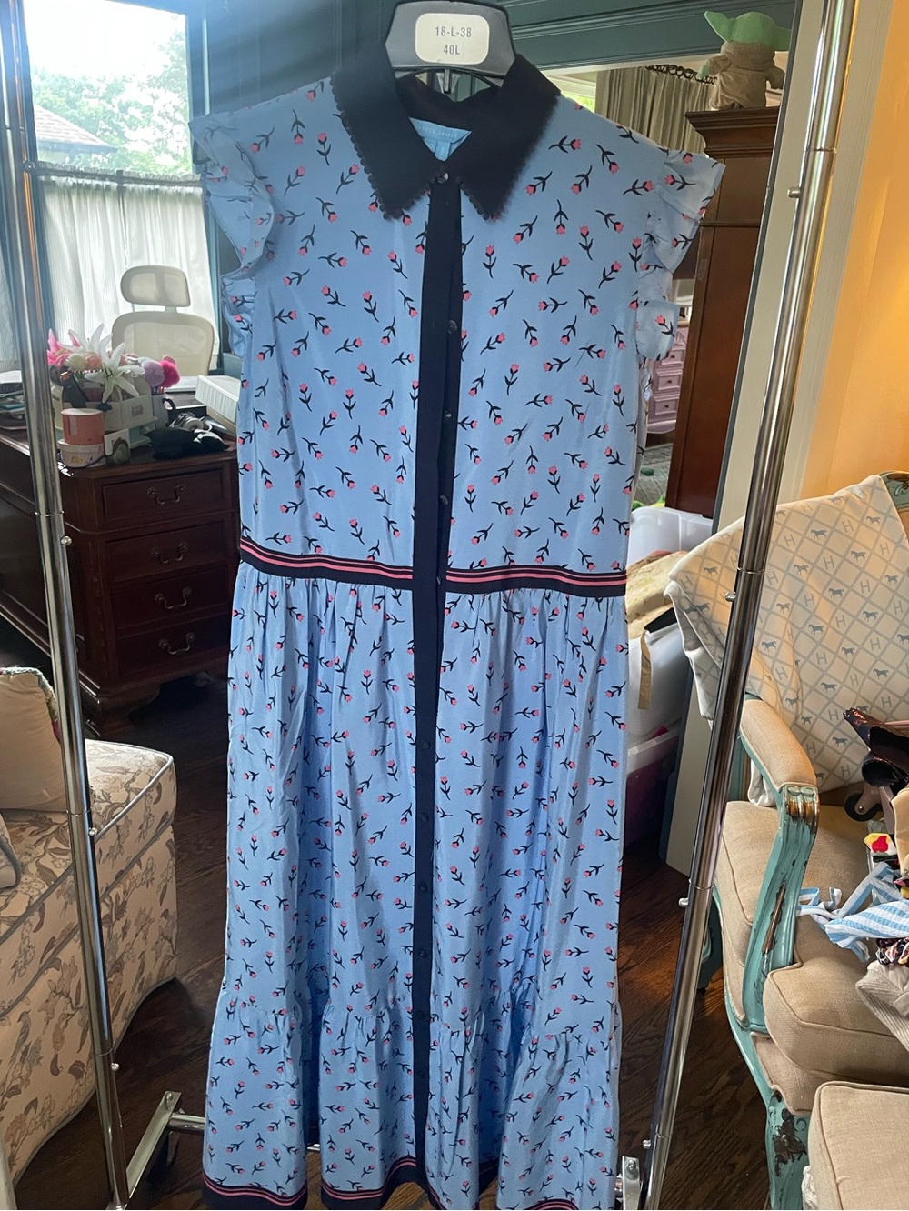 Draper James Blue Ditsy Floral Midi Buttonfront Dress